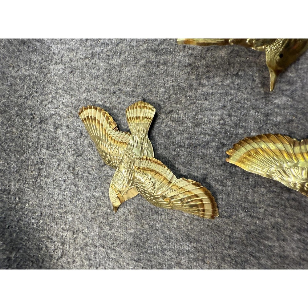 Set‎ of 3 Brass Flying Birds Wall Decor Metal Sculptures Swallow Trio Embossed - Picture 6 of 7